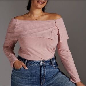 NWT Anthropologie Dusty Rose Ribbed Knit Off Shoulder Button 3/4 Long sleeve top